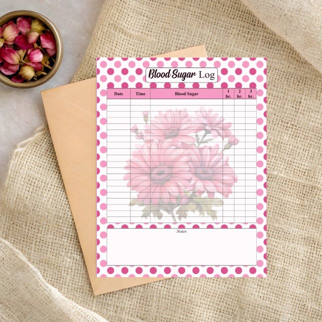 Pink Floral Blood Sugar Log Notepad (Creator Uploaded)