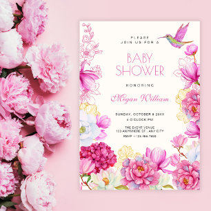 Pink floral bloom baby shower invitation