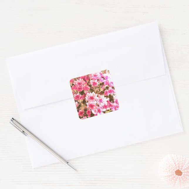 Pink Floral Bloom Pattern – Soft Botanical Design Square Sticker (Envelope)