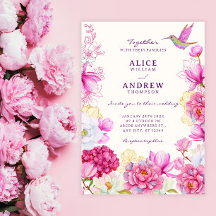 Pink floral bloom wedding invitation