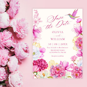Pink floral bloom wedding save the date