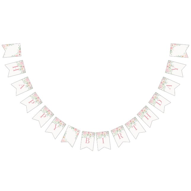 Pink Floral Blooms Hydrangea Birthday Bunting (All)
