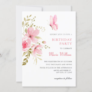 Pink Floral blossom birthday Invitation