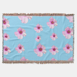 Pink Floral Blossom Light Blue Throw Blanket