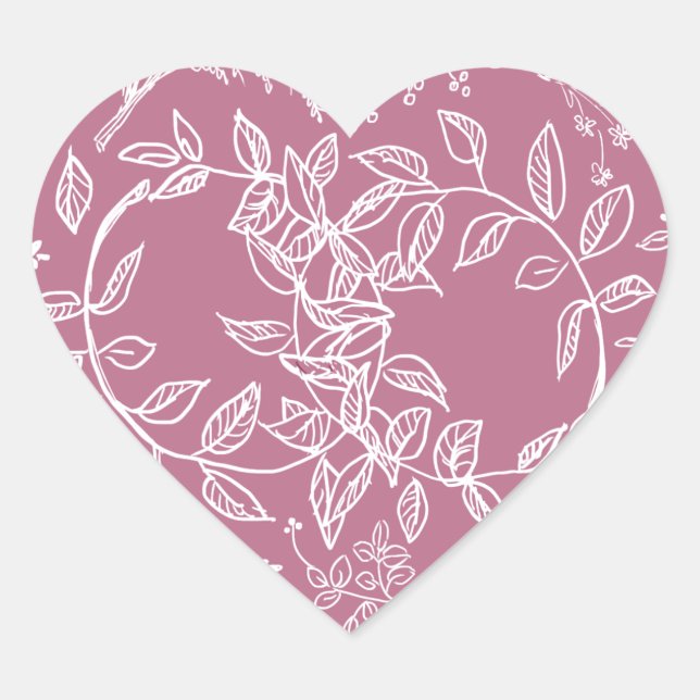 Pink floral blossom pattern heart sticker (Front)