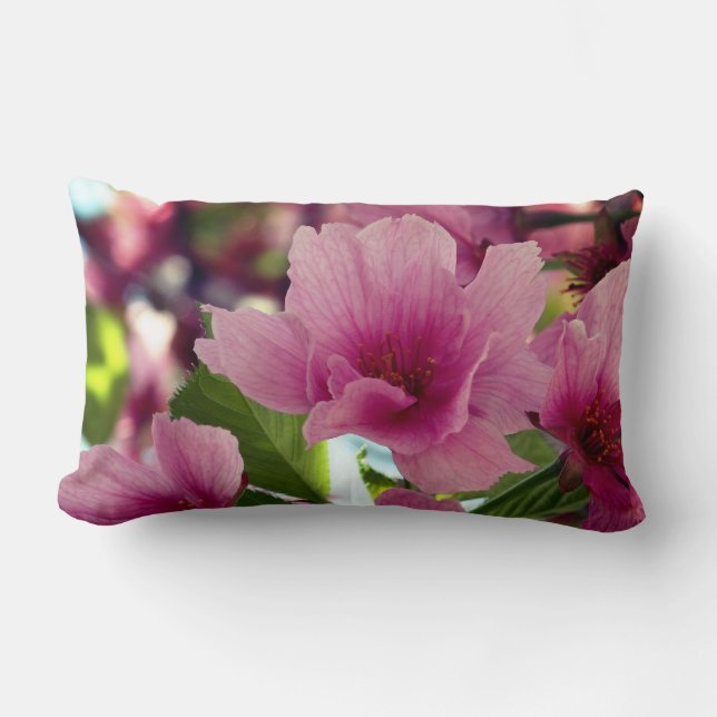 Pink Floral Blossoms Lumbar Cushion 33 x 53 cm (Front)