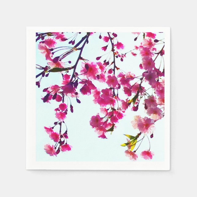 Pink floral blossoms pink cherry tree  napkin (Front)