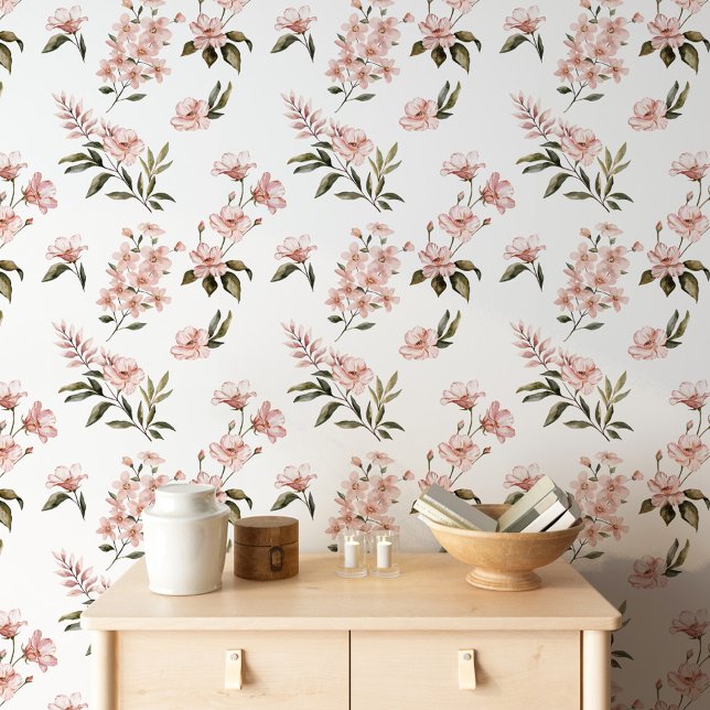 Pink Floral Blossoms Watercolor Botanical Garden Wallpaper (Pink Floral Blossoms Watercolor Botanical Garden Wallpaper)