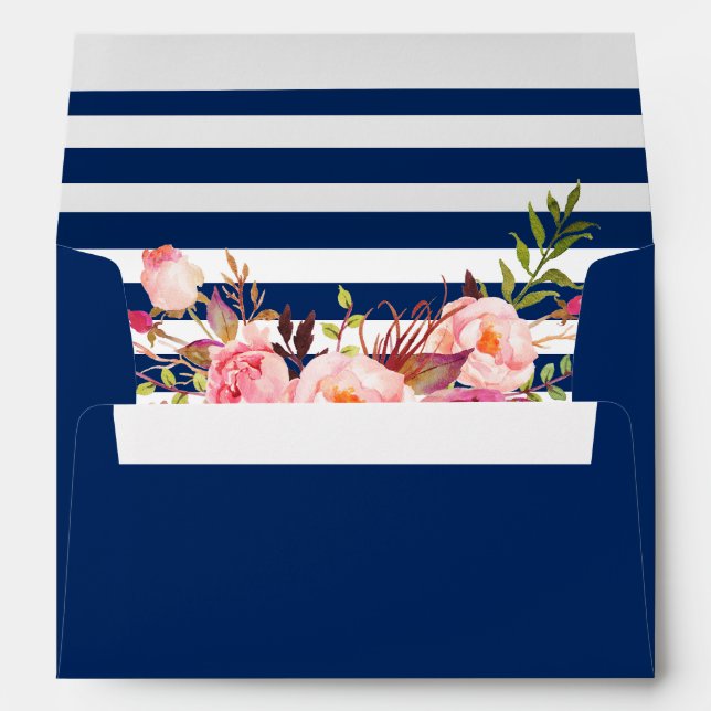 Pink Floral Blue and White Stripes Envelope (Back (Bottom))