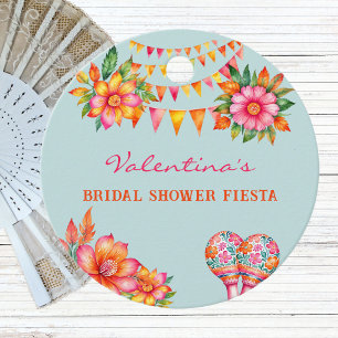 Pink Floral Blue Fiesta Bridal Shower Thank You Favour Tags