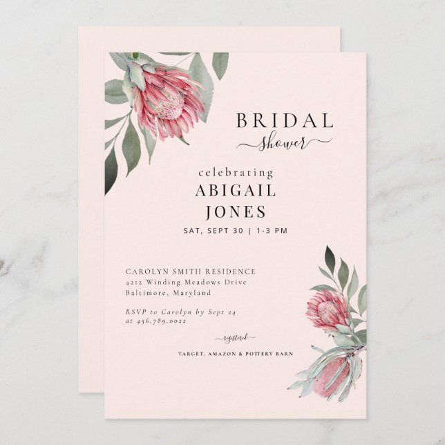 Pink Floral Blush Bridal Shower  Invitation (Front/Back)