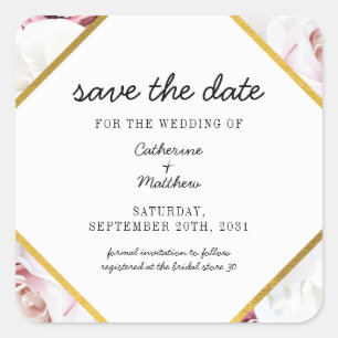 Pink Floral Blush Geometric Save The Date Square Sticker