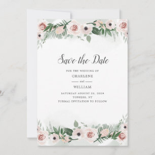 Pink Floral Blush Trendy Watercolor Save The Date