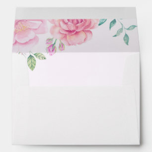Pink Floral Bohemian Watercolors White Wedding Envelope