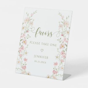 Pink Floral Bohemian Wedding Bridal Shower Favours Pedestal Sign