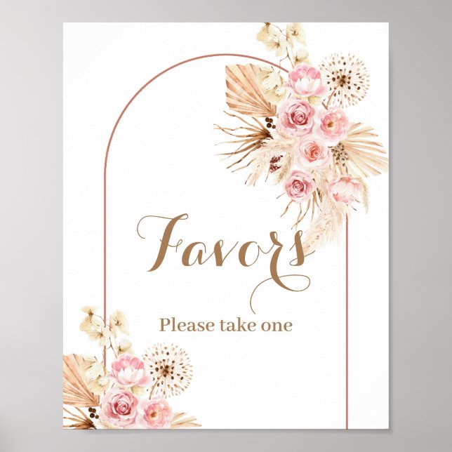 Pink Floral Boho Arch Pampas Grass Favour Sign (Front)