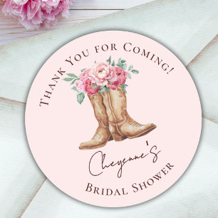 Pink Floral Boho Cowgirl Bridal Shower Thank You Classic Round Sticker