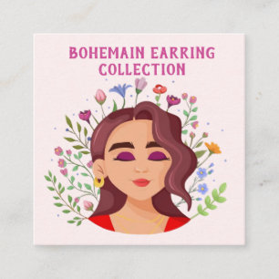 Pink Floral boho illustration Earing Display card