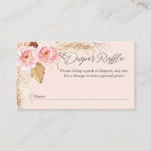 Pink Floral Boho Pampas Diaper raffle ticket cards