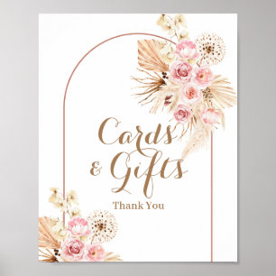 Pink Floral Boho Pampas Grass Cards and Gifts Sign