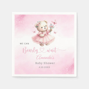 Pink Floral Boho Teddy Bear girl baby shower  Napkin