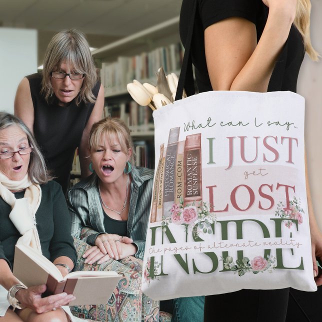 Pink Floral Book Lovers Bookish Reading Tote Bag (Personalized reading book bag for bookish book lovers and library book convention author signatures)