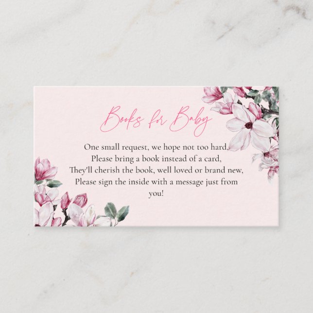 Pink Floral Books For Baby | Baby Shower Enclosure Card (Front)