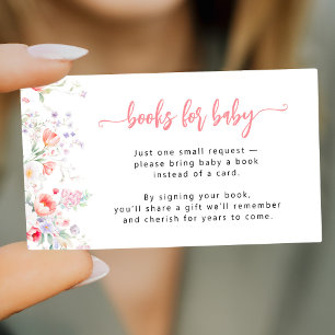 Pink floral Books for Baby shower book request Enclosure Card