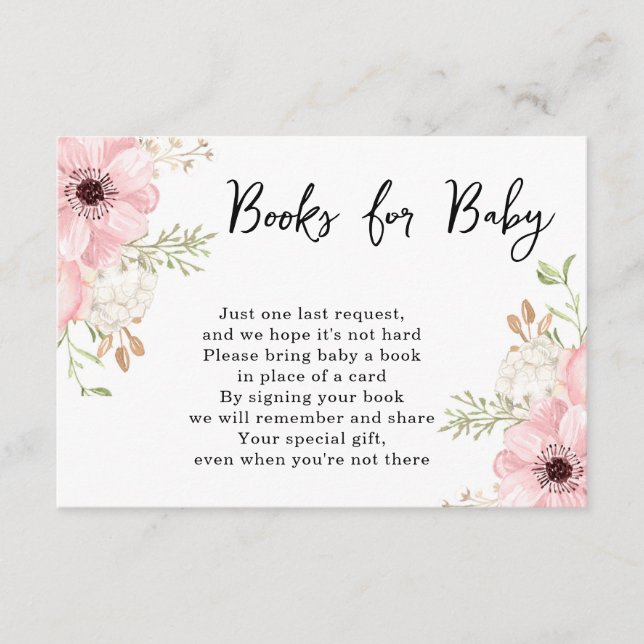 Pink Floral Books for Baby Shower  Enclosure Card (Front)