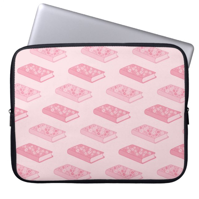 Pink Floral Books Laptop Sleeve (Front)