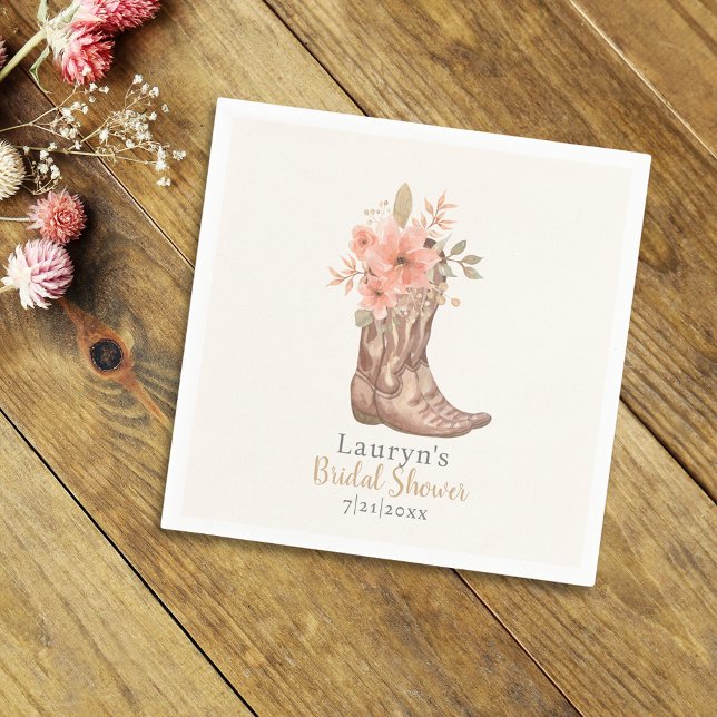 Pink Floral Boots Cowgirl Bridal Shower Napkin (Pink Floral Boots Cowgirl Bridal Shower Napkin)