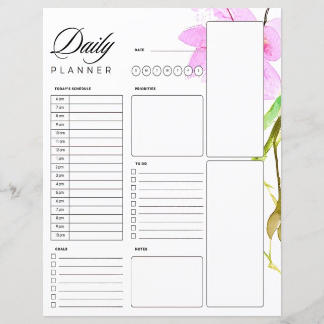 Pink floral border daily planner (Front)