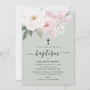 pink floral botanical baptism invitation