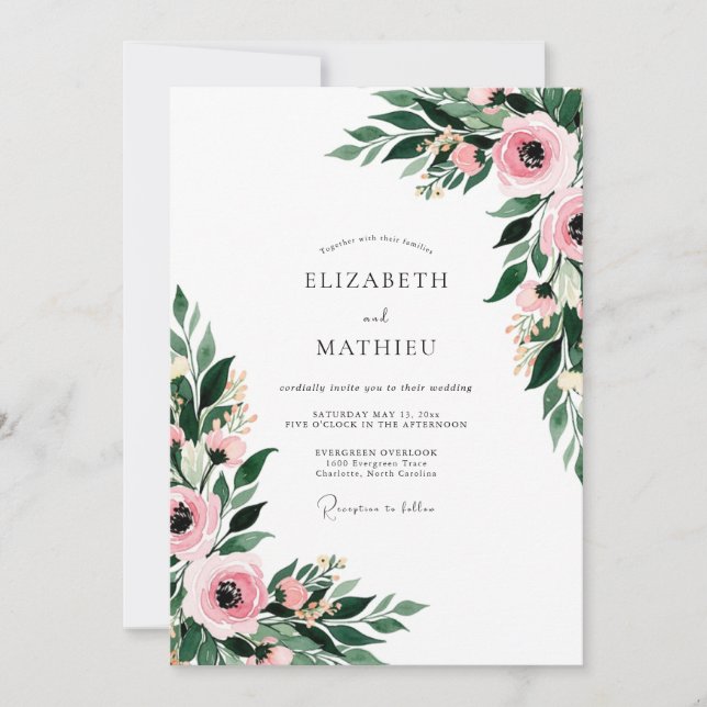 Pink Floral Botanical Wedding Invitation (Front)