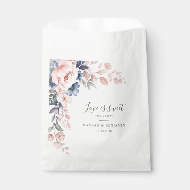 Pink Floral Botanical Wedding Reception Favour Bags (Front)