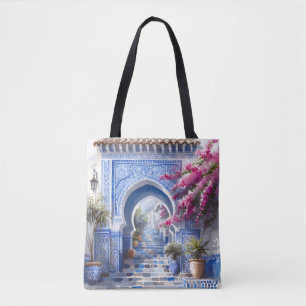 Pink Floral Bougainvillea Morocco Tiles Wedding Tote Bag