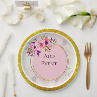 Pink Floral Bouquet and a Shimmering Gold Glitter Paper Plate