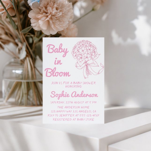 Pink Floral Bouquet Baby in Bloom Baby Shower  Invitation (Creator Uploaded)