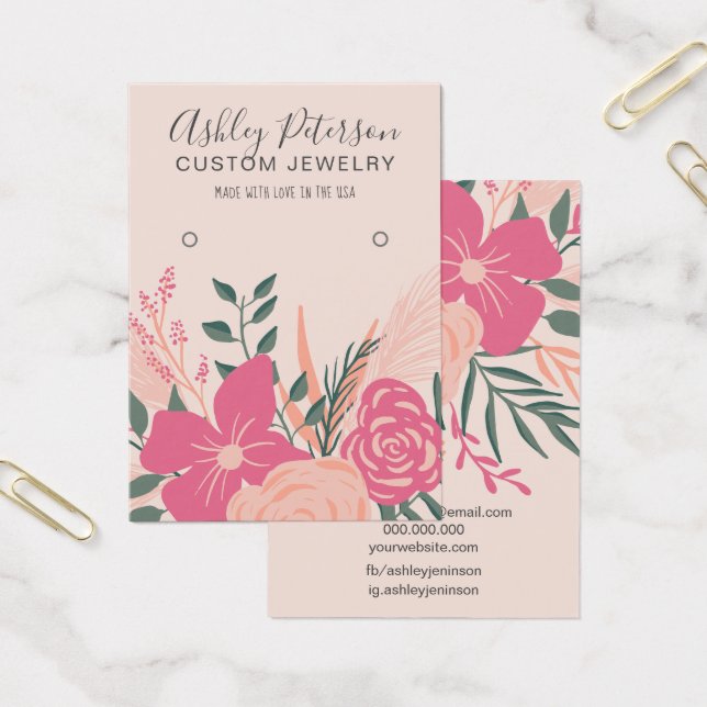 Pink floral bouquet chic pastel earring display (Office)