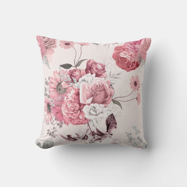 Pink Floral Bouquet Cushion (Front)