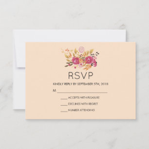 Pink Floral Bouquet on Peach Pastel Wedding RSVP Card