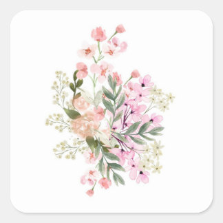 Pink Floral Bouquet Square Sticker