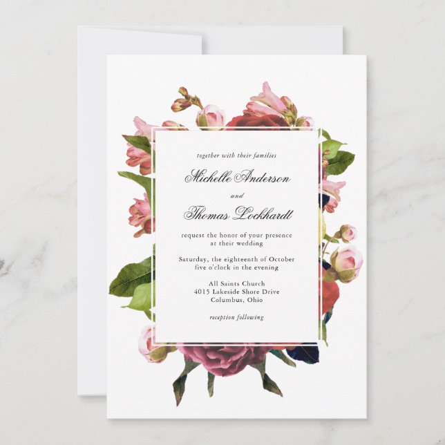 Pink Floral Bouquet Wedding Invitation (Front)