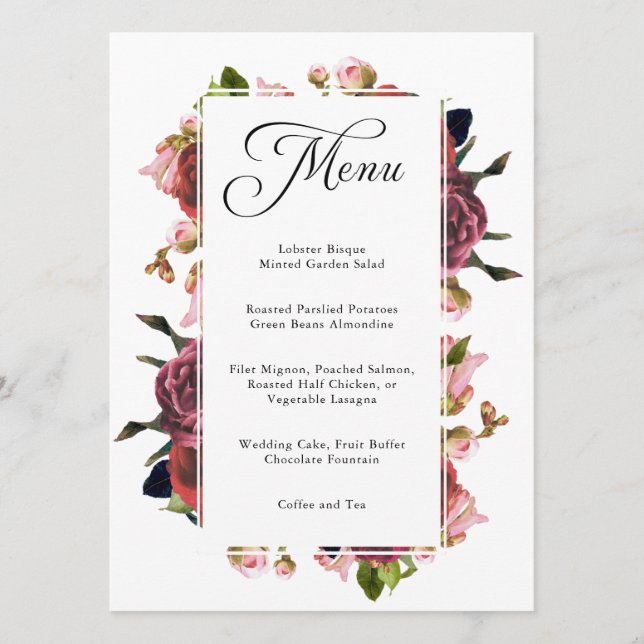 Pink Floral Bouquet Wedding Menu (Front)