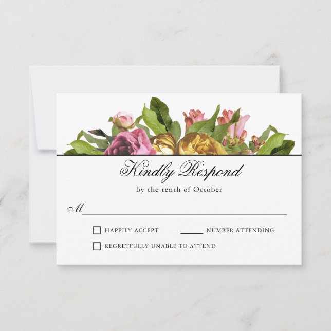 Pink Floral Bouquet Wedding RSVP (Front)