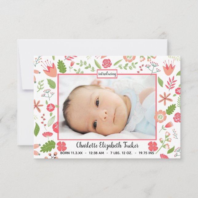 Pink Floral Bouquets - 3x5 Birth Announcement (Front)