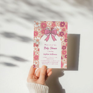 Pink Floral Bow Baby Shower – Girl Baby Shower   Invitation