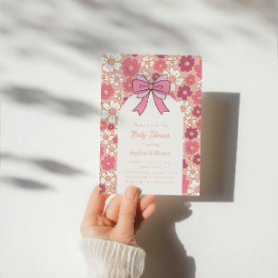 Pink Floral Bow Baby Shower – Girl Baby Shower   Invitation