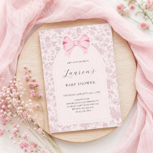 Pink Floral Bow Baby Shower  Invitation