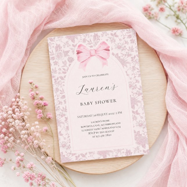 Pink Floral Bow Baby Shower  Invitation (Creator Uploaded)